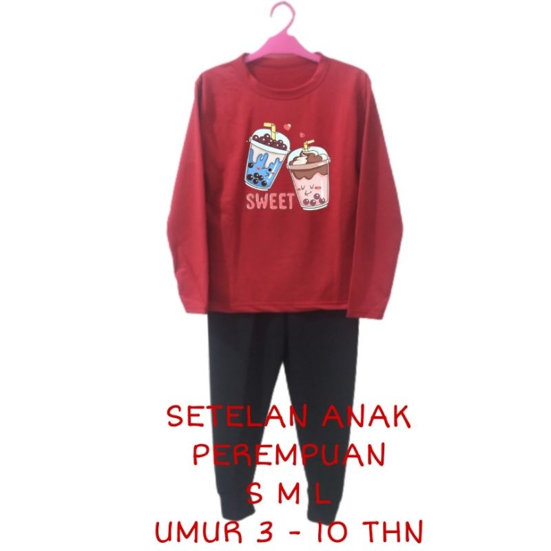 Setelan Anak Perempuan Kaos Lengan panjang dan Celana panjang Terbaru 2022 One Set Baju Tidur Santai Anak Cewek Kekinian Murah Korea Style Size S 3 4 5 Tahun M 5 6 7 Tahun L 8 9 10 Tahun Boba sweet