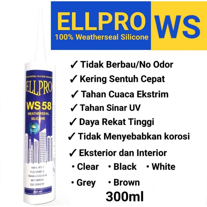 Lem Kaca/Lem Silikon/Lem ACP Netral ELLPRO WS Weatherseal Silicone Sealant