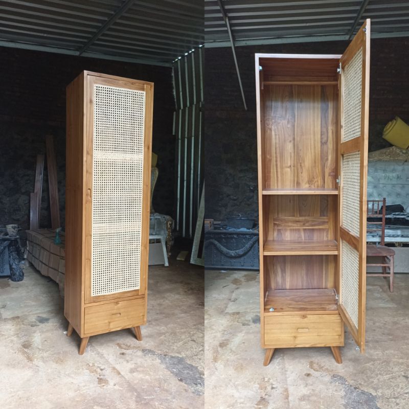 almari baju 1 pintu rotan 1 laci