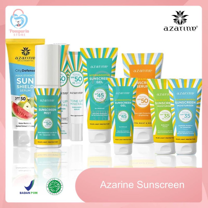 READY COD ‼️ KEMASAN BARU SUNSCREEN AZARINE SPF45 PA+++ SUN SCREEN AZZARINE ORIGINAL BPOM VIRAL TABIR SURYA SUNSCREEN AZARINE HYDRASOOTHE SUNSCREEN GEL / HYDRAMAX-C sunscreen serum calm my acne cicamide