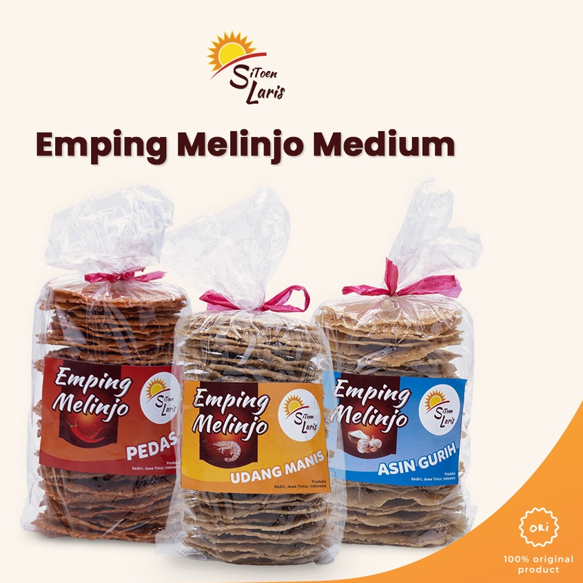 

Emping melinjo medium, emping tebal, est diameter 7 cm. tersedia 3 macam varian rasa
