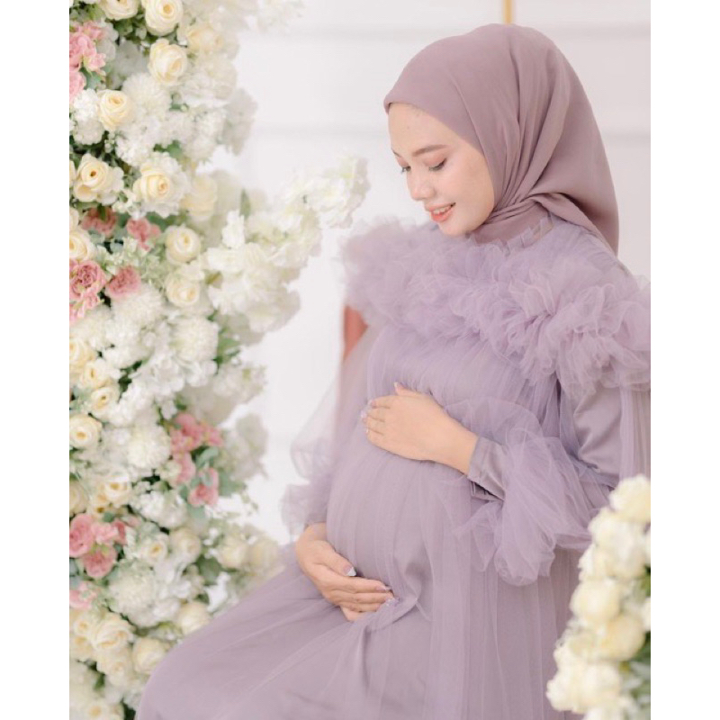 Setelan Dress hamil property Foto Prewedding Tile maternity Hamil for photoshoot studio