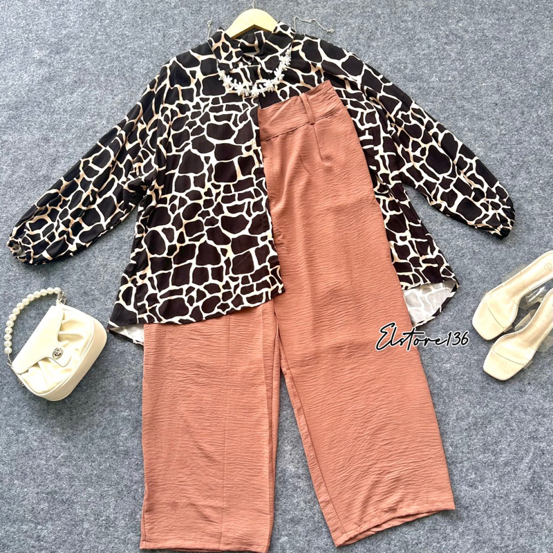 Bundling One Set Kemeja Oversize Rayon Motif + Cullote Crinkle Airflow Jumbo OOTD Fashion Remaja Dewasa Bestseller