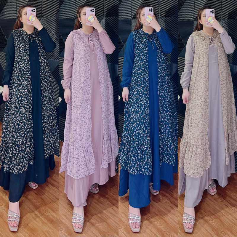 Gamis Rompi Bunga Rempel