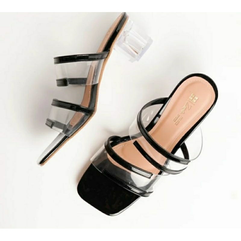 Original, Sandal Wanita uk Besar 41~45 Jumbo/ Sandal Pesta jumbo / Sandal Kaca Santai &amp; Keundangan Big Size Hak Kaca 5cm Cantik