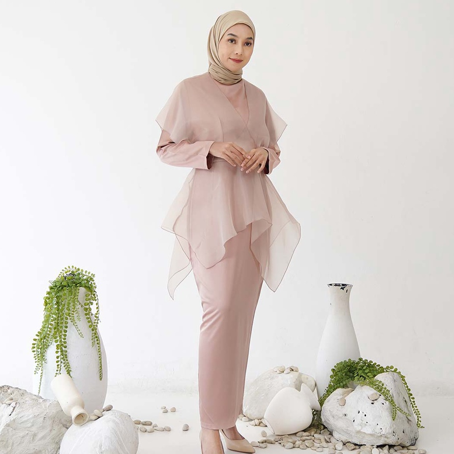 GIMY LONG DRESS ORGANZA SATIN  -  Gamis Wanita Lengan Panjang Bahan Satin