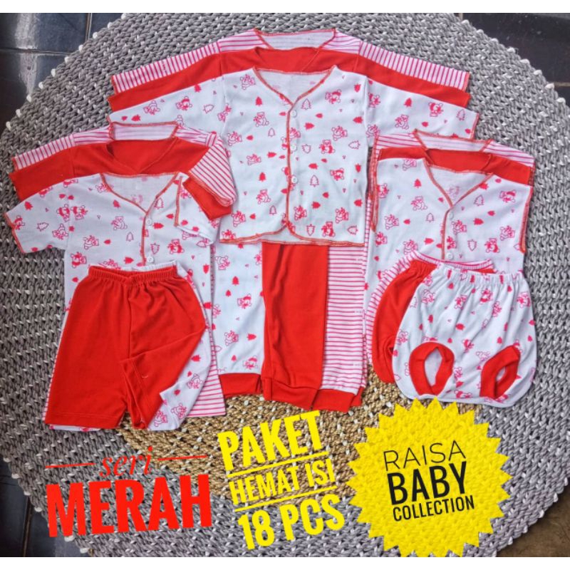 set baju celana paket isi 18 pcs seri merah