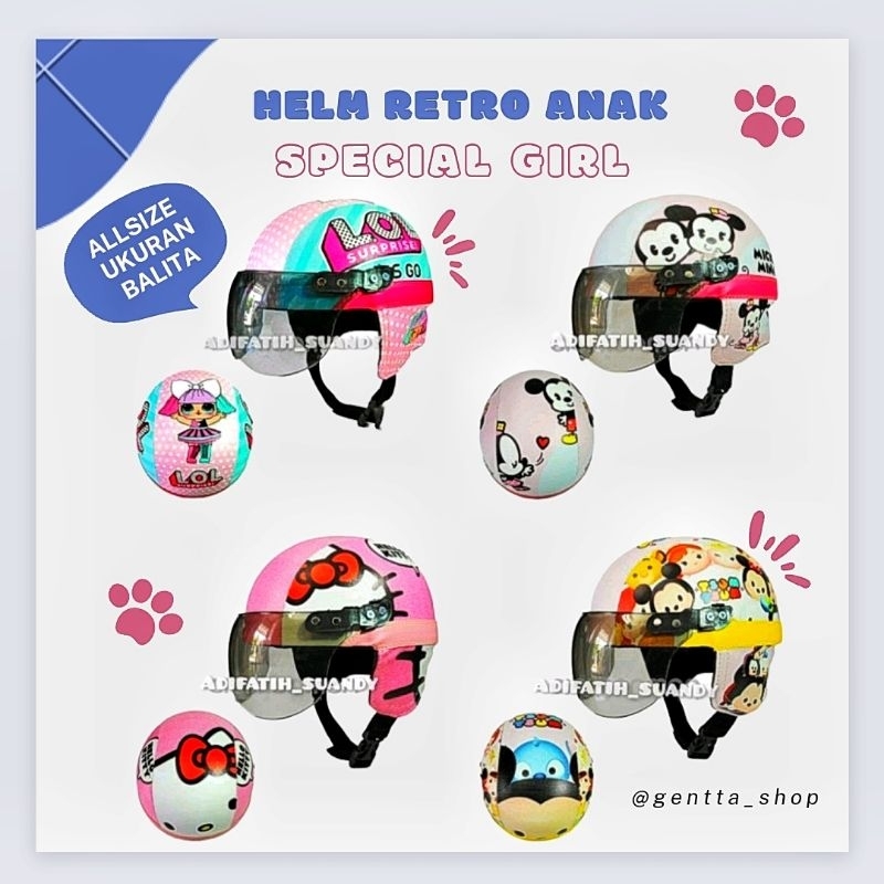 HELM ANAK RETRO KARAKTER  - HELM ANAK CEWEK - HELM ANAK MURAH - HELM ANAK 2 TAHUN - HELM ANAK ANAK -