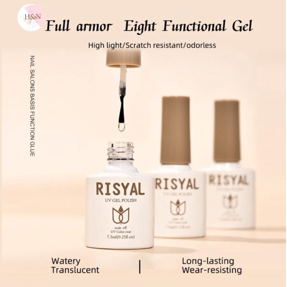 RISYAL Base Coat &amp; Top Coat Gel Nail Polish UV LED Nail Art / Kutek Nail / Cat Kuku/ Gel polish/ Kutek UV/ Kutek Gel UV