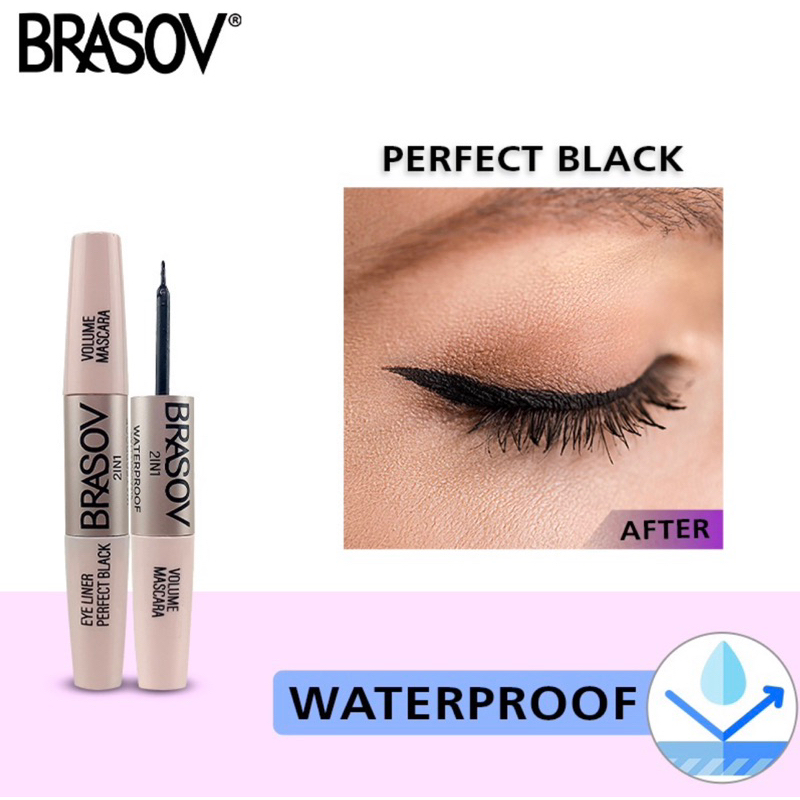 Brasov 2 in 1 Volume Mascara &amp; Eyeliner Perfect Black Waterproff