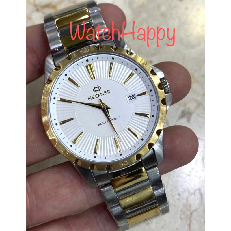 WatchHappy Hegner 1688 HW1688 HW 1688 Men Quartz Movement Silver Gold White Dial Stainless ORIGINAL