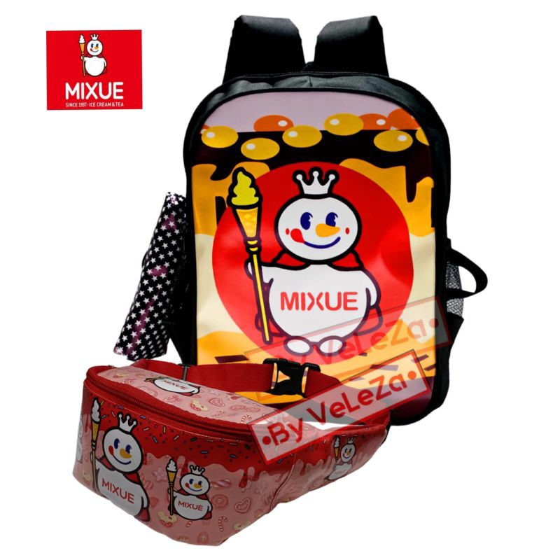 Tas ransel anak kekinian karakter ice cream mixue 3in1 - tas + waistbag + tempat pinsil