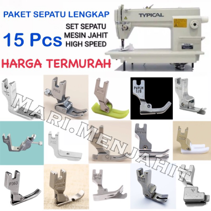 15 Pcs Komplit Set Sepatu Mesin Jahit Highspeed Industial Jarum 1 Juki Typical Brother