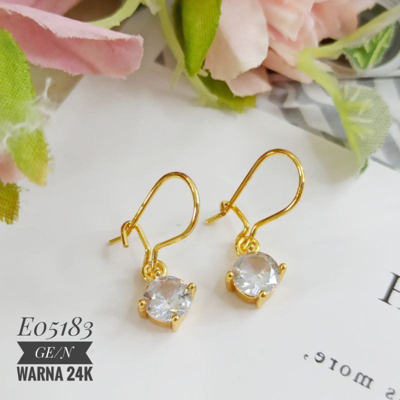 Anting Fashion permata zircon warna 24k gold E05183