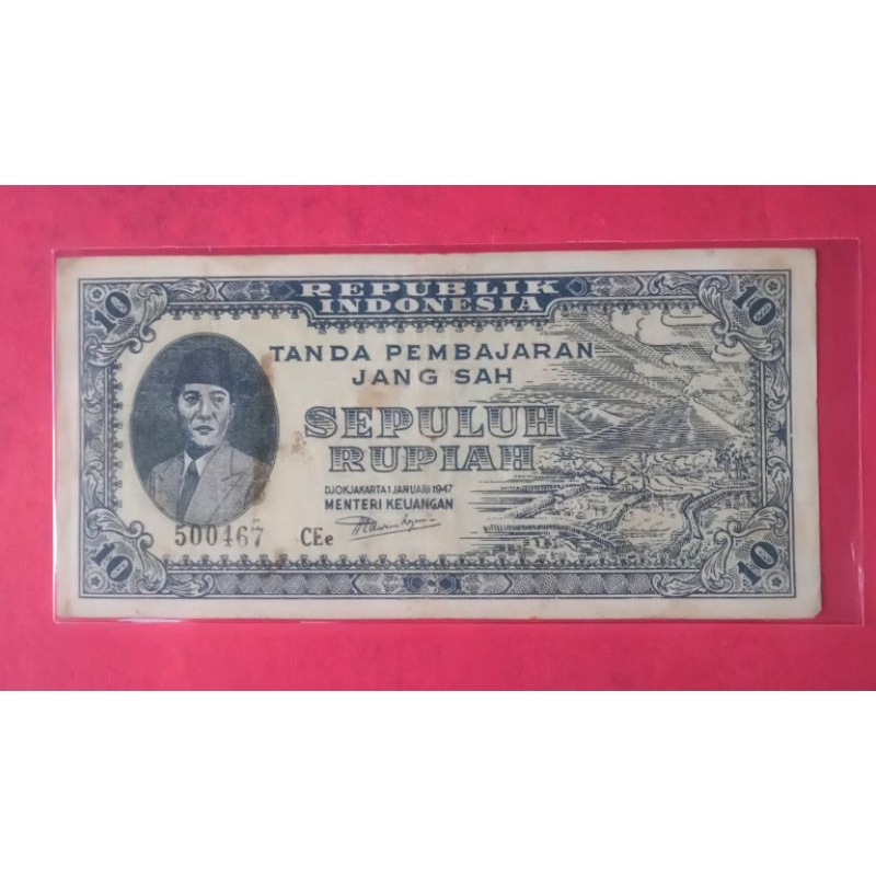 Oeang Republik Indonesia Sepoeloeh Roepiah Djokjakarta 1 Januari 1947