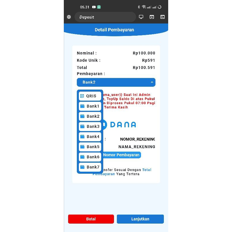 Script Top Up Deposit Manual Terbaru  BUKAOLSHOP
