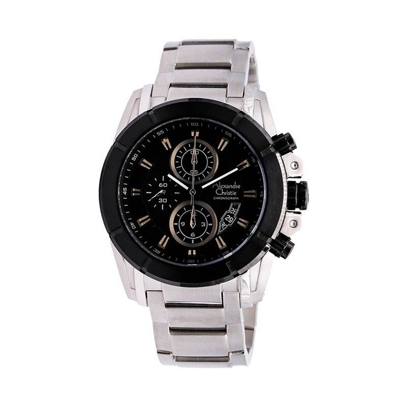 ALEXANDRE CHRISTIE JAM TANGAN PRIA ACF 6226 BLACK SILVER ORIGINAL
