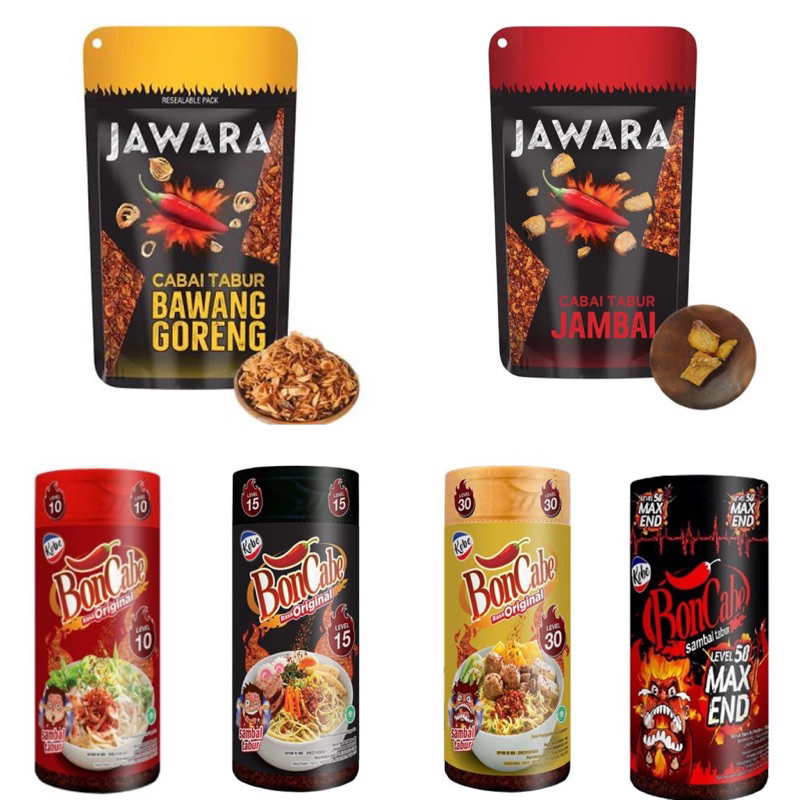 (1 botol) KOBE BonCabe / Jawara Sambal Tabur (Bon Cabe Bubuk, Jawara Jambal / Bawang Goreng)