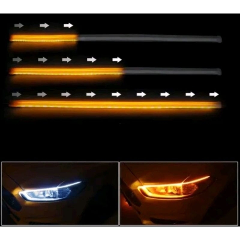 Lampu Alis LED Slim Alis DRL 30CM Fleksibel waterproof ukuran 30cm 2 mode running motor mobil