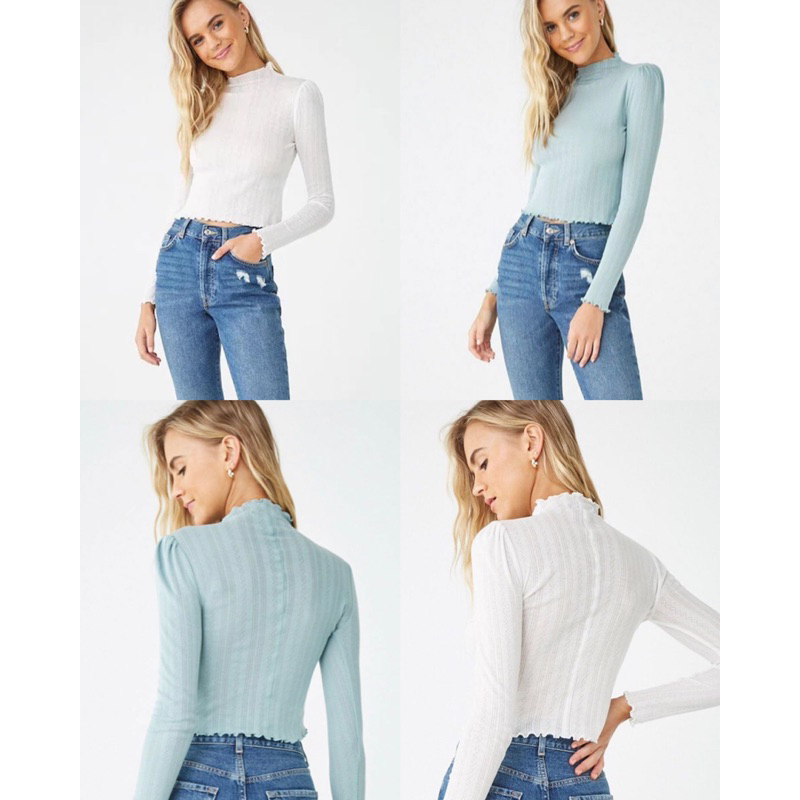 Forever21 Pointelle Mock Neck Top