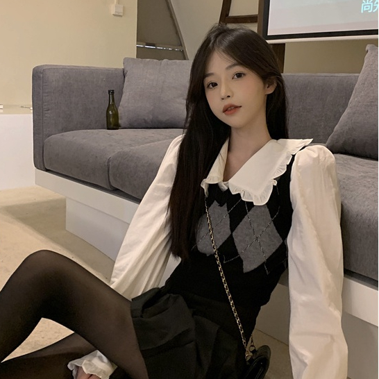 Kotak Kotak Vest Rajut Wanita Korean Style Gaya Jalanan/vest ketupat/Sweater Magra