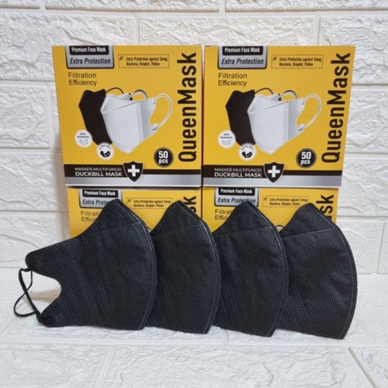Face mask duckbill protective 3ply (50pc) premium mask garis seperti sensi/masker duckbil Y&B care-Db hitam quenmask