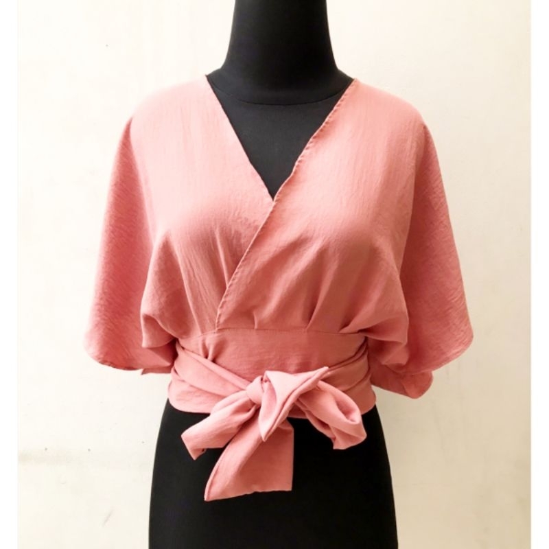 SALE EX BUTIK BOW CROP TOP WOMAN PINK - BLOUSE ATASAN WANITA CASUAL