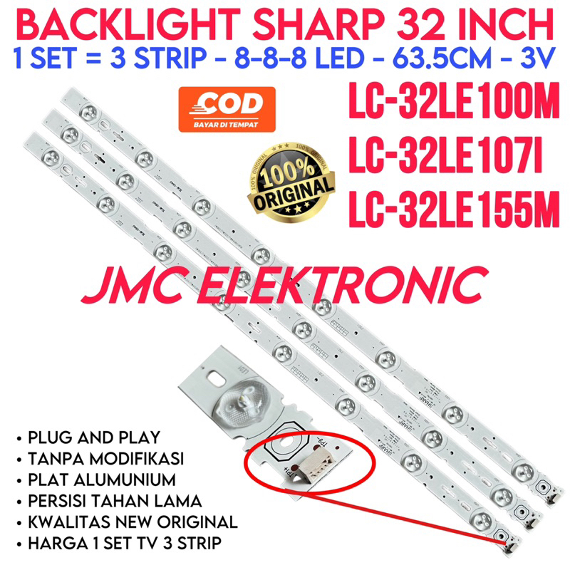 BACKLIGHT TV SHARP LC32LE107I LC32LE100M LC32LE150M LC32LE155M LC-32LE107i LC-32LE100M LC-32LE150M LC-32LE155M 32LE150 32LE155 32LE107 32LE100 32IN 8K 3V