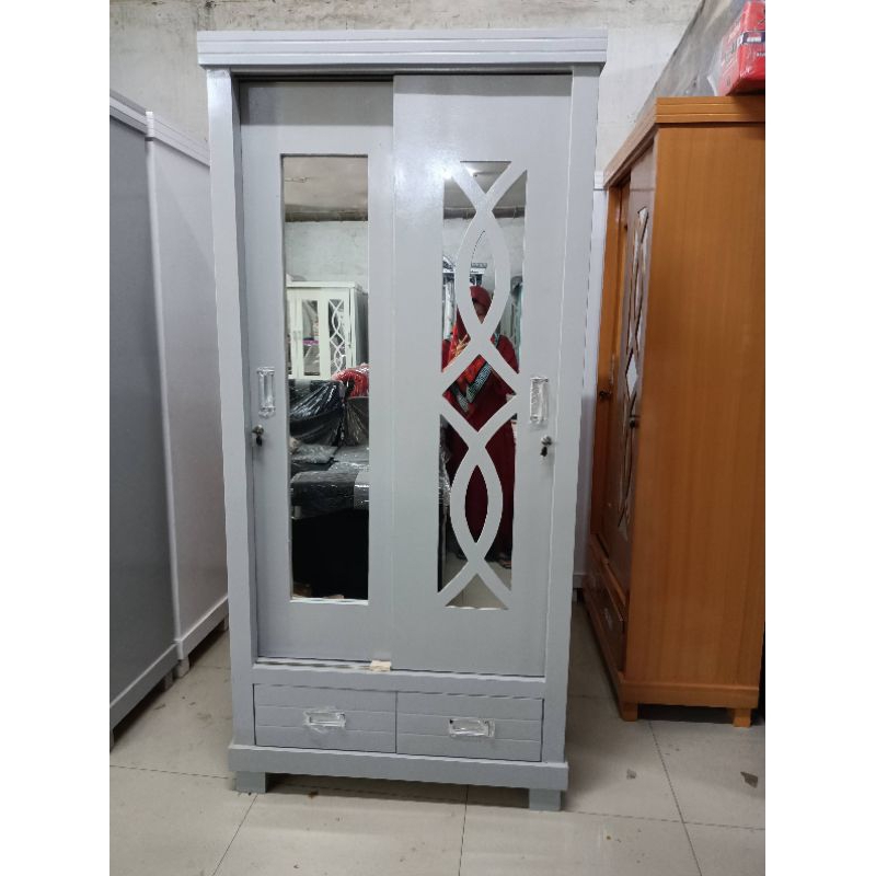 Lemari Pakaian 2 Pintu Sleding Minimalis Model Handle Tanam (Bekasi(