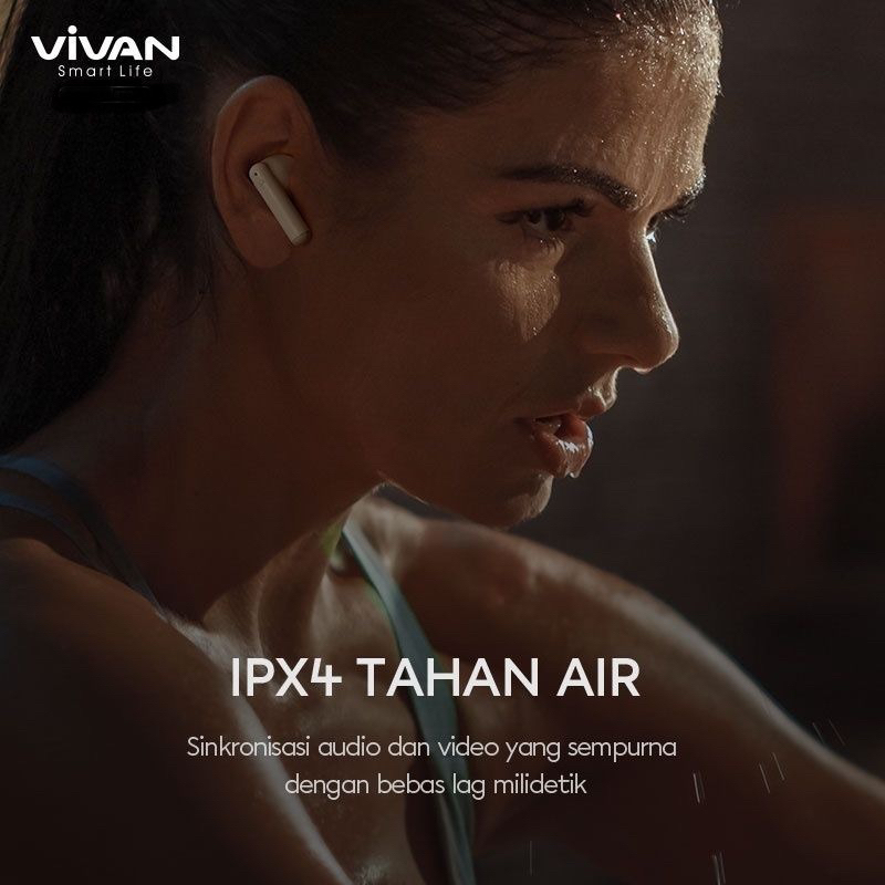 Original VIVAN-T2 Earphone Bluetooth TWS Airbuds BT 5.3 Headset Wireless Waterproof IPX4 In Ear Play time 40 Jam