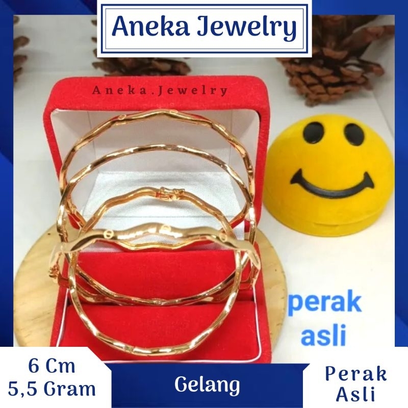 Gelang Gelombang Ukir, Sepuh Emas Kuning, Perak 925