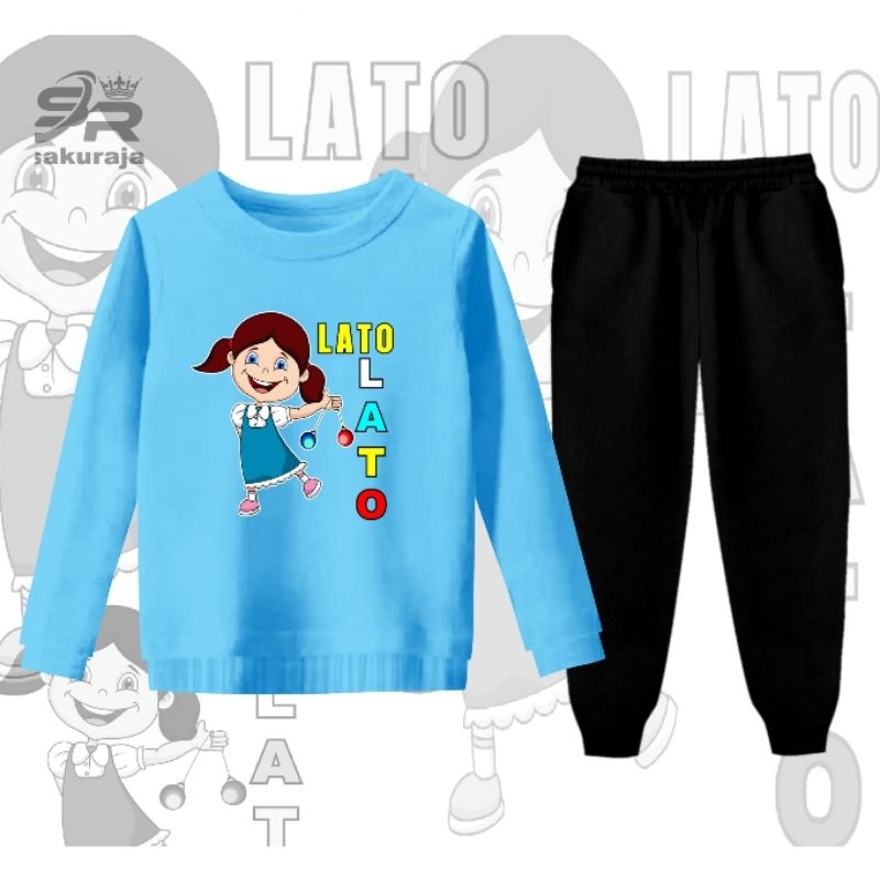 setelan baju anak perempuan gambar Lato lato/umur 2-13 tahun