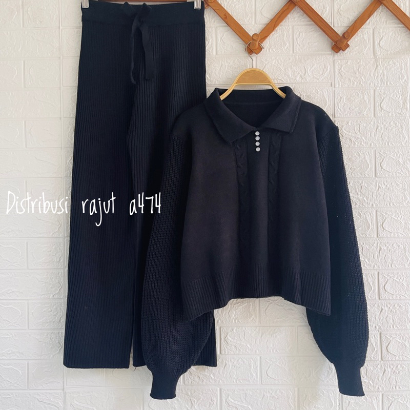 ONESET SWEATER RAJUT SHELLA SETELAN CELANA KULOT RAJUT WANITA