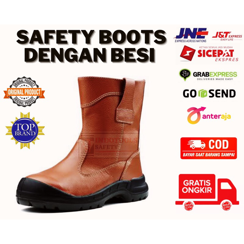 PROMO!!! SEPATU SAFETY UJUNG BESI PROYEK KERJA LAPANGAN PRIA - SAFETY BOOTS KULIT GARANSI SESUAI FOTO