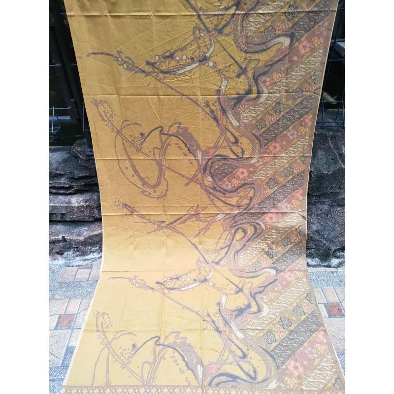 Bahan kain Batik katun Solo motif parangg abstrak kuning