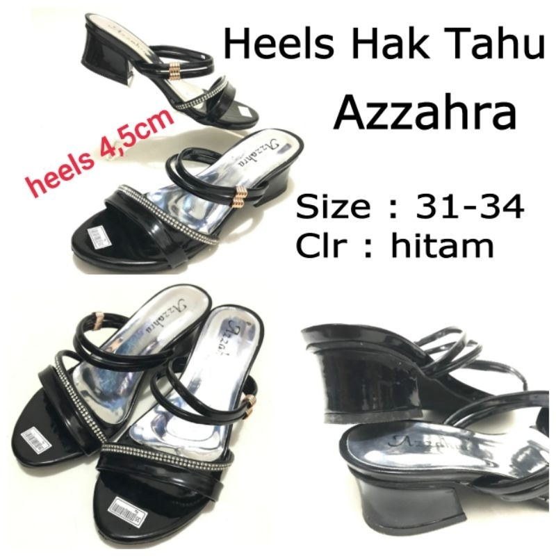 Heels Hak Tahu Chunky Azzahra 31-34 Hitam Glosy