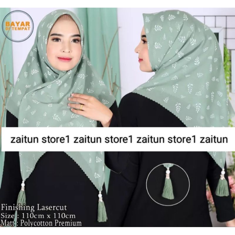 Hijab Segi Empat Lasercut Tassel jambul Mutiara Motif Daun Warna Terlengkap / Jilbab Segiempat Motif Daun Laser Tassel Mutiara Jambul Anti Mleyot Trend Kekinian Modern / Kerudung Segi4 pom-Pom Mutiara Model Terbaru Bella Square polos Waffle laser cut