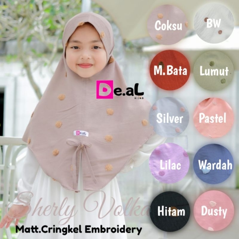 (De.al Hijab) SHERLY VOLKA •jilbab instan anak motif timbul•hijab instan cringkel embroidery