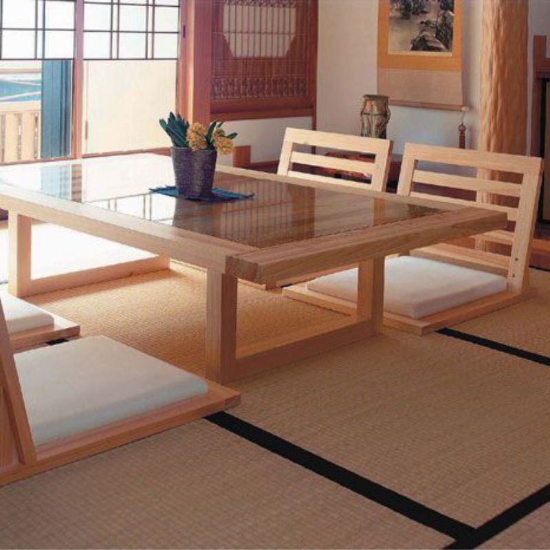 Set meja makan minimalis cafe 4 kursi lesehan jepang kayu jati