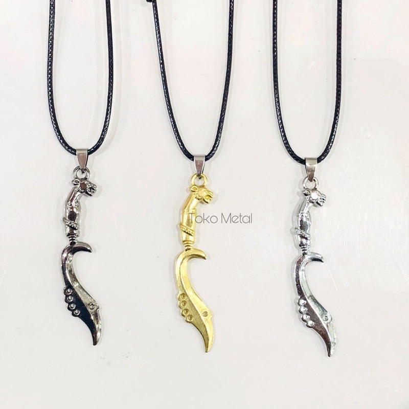 kalung tali korea liontin kujang 3D pria / Kalung impor Bisa diatur / kalung Buatan sendiri bisa atur panjangnya / kalung kujang silver/gold/hitam terlaris