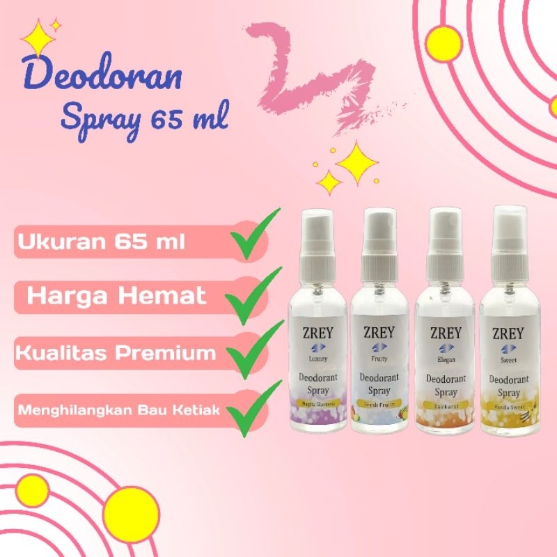 DEODORAN SPRAY ZREY 65ML NON ALKOHOL - DEODORAN SPRAY TAWAS - DEO SPRAY WANGI TAHAN LAMA