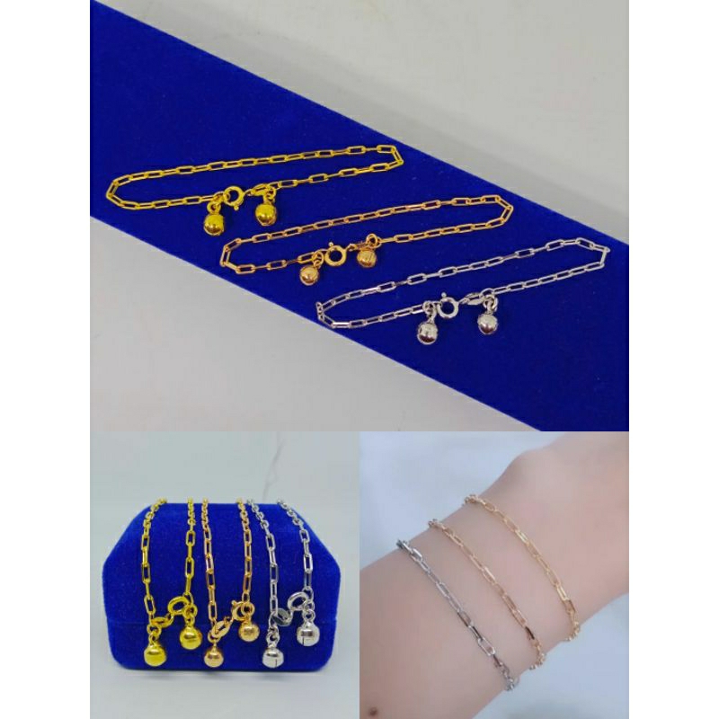 gelang tangan rantai paperclip+2bel/perak asli silver 925 lapis emas/perhiasan fashion wanita terbaru