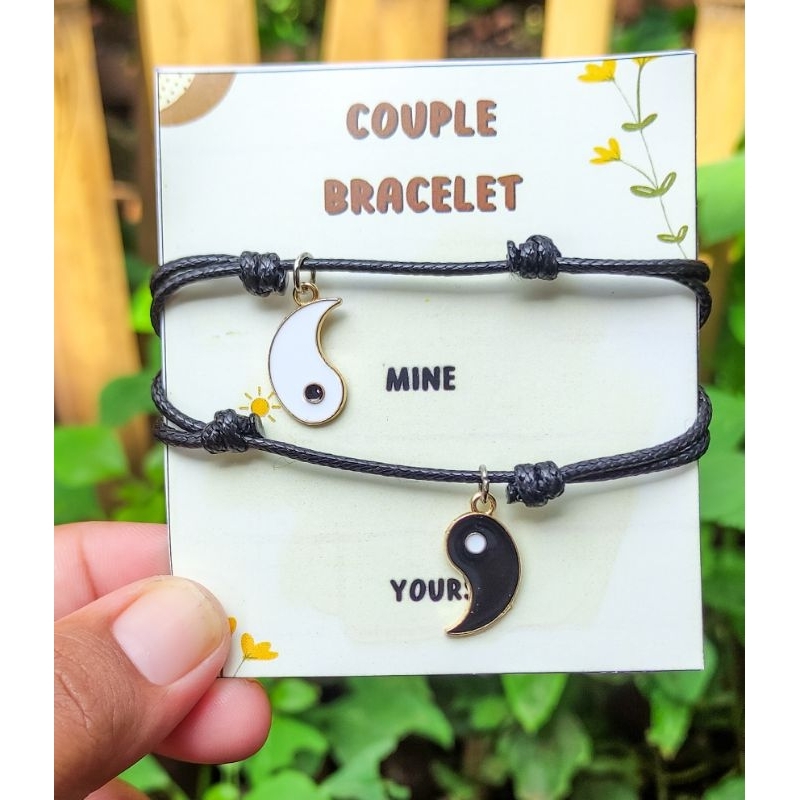 Gelang Couple Bracelet Mine and Yours Charm Hitam dan Putih Tai Chi || Gelang Tali Couple Hitam dan Putih Charm Tai Chi