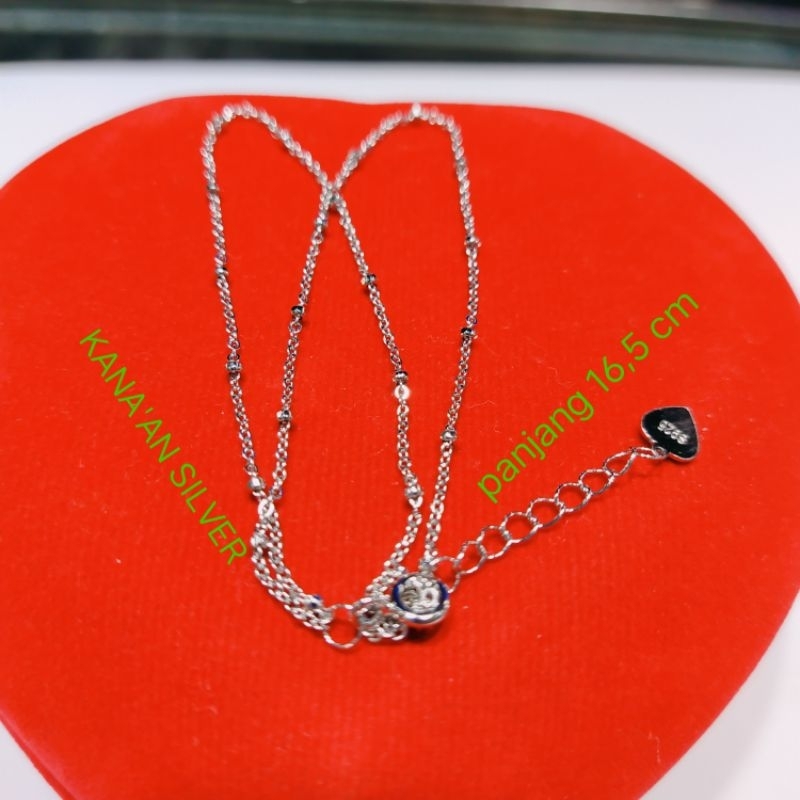 Gelang tangan  2 layer model jedar nori remaja dewasa kilau perak asli 925/Silver lapisan emas putih