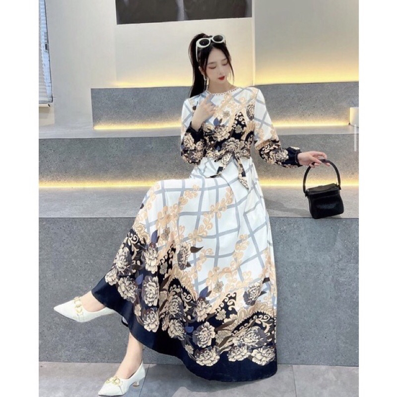 DRESS MAXI BANGKOK PUTIH HITAM MEWAH IMPORT BKK1