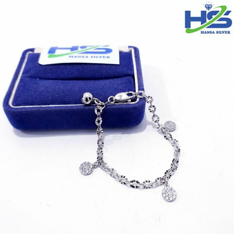 Gelang Tangan Atau Kaki Bayi Anak Perak Asli Silver 925 Lapis Emas Putih Model Rantai Nori Ukir