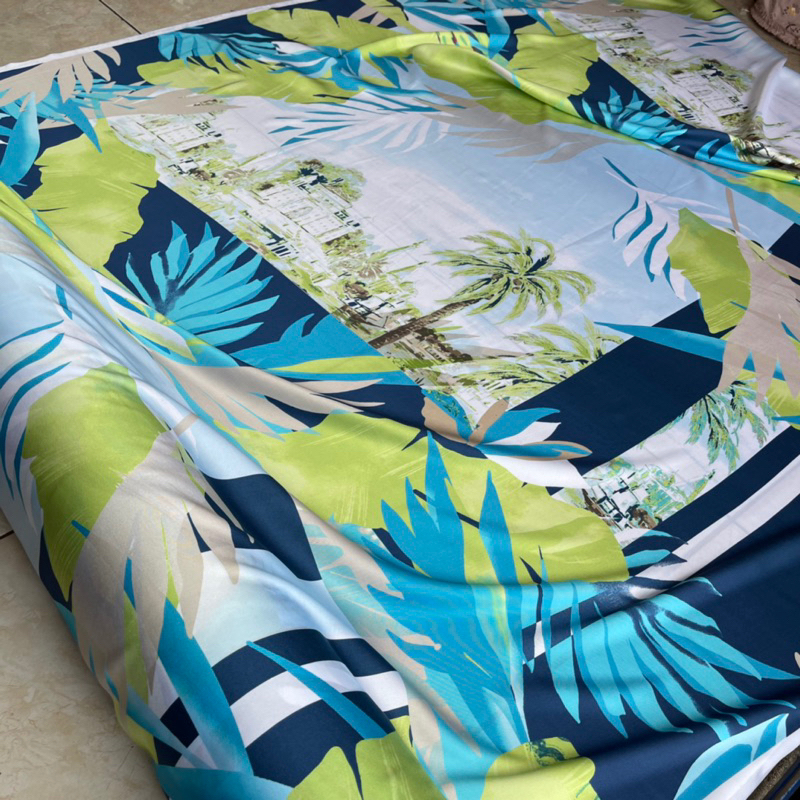 Kain Satin Pemandangan - kain yoryu kembang