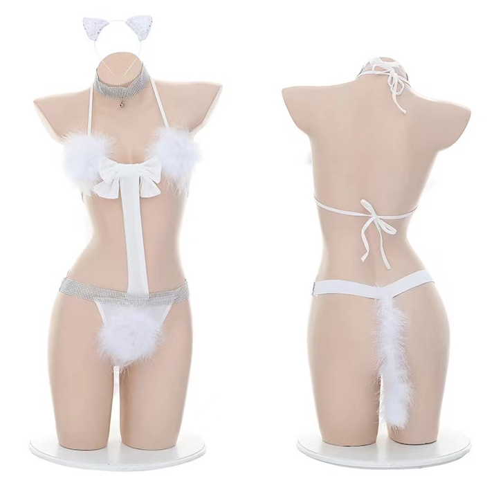 Set Lingerie White Bulu Halus Sexy ( Free size ) 8036