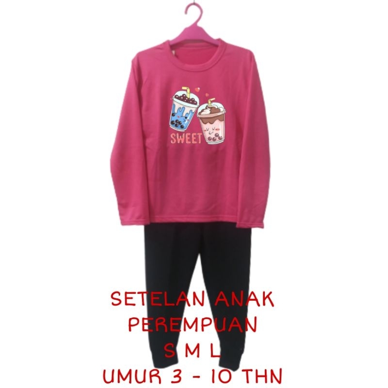 Setelan Anak Perempuan Kaos Lengan panjang dan Celana panjang Terbaru 2022 One Set Baju Tidur Santai Anak Cewek Kekinian Murah Korea Style Size S 3 4 5 Tahun M 5 6 7 Tahun L 8 9 10 Tahun Boba sweet