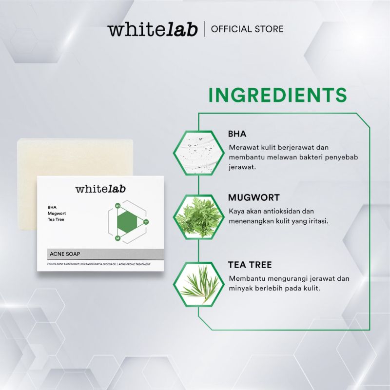 WHITELAB Acne Soap BHA + Tea Tree 80gr BPOM (Sabun Batang, Sabun Mandi, Sabun Wajah, Sabun Badan)